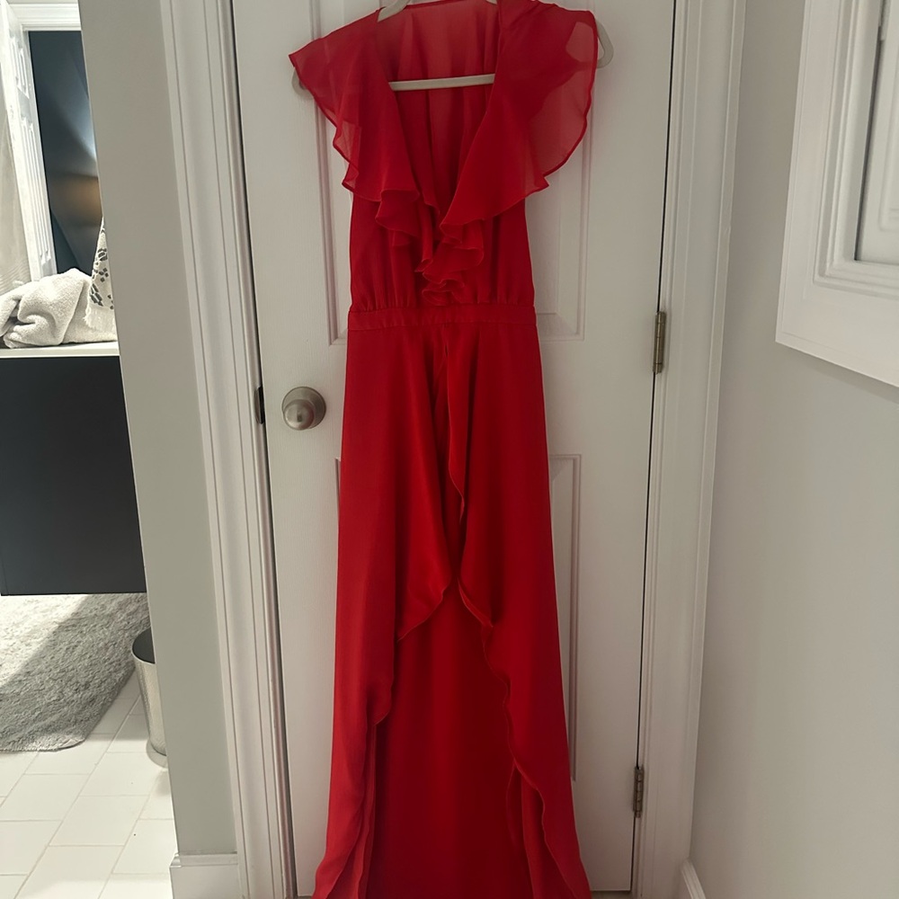 TJD Red Ruffle Maxi Dress